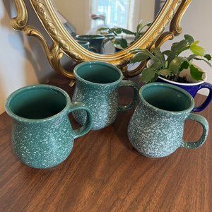 3 Vintage Matching Jade Green Speckled Mugs